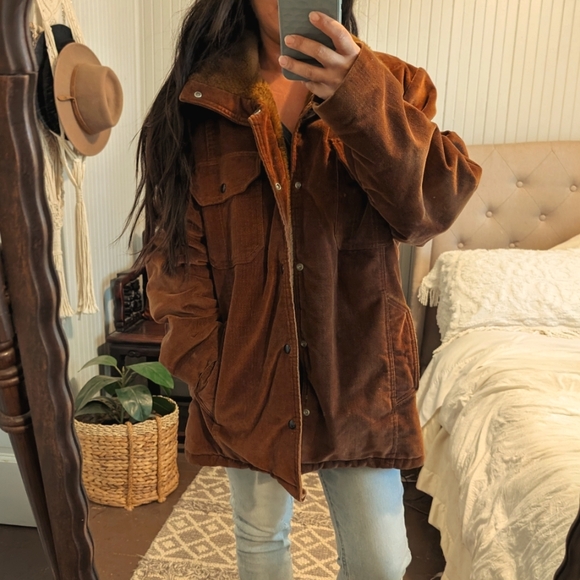 jcpenney Other - Vintage Men's Sherpa winter coat shearling chocolate brown large chore shirt jac